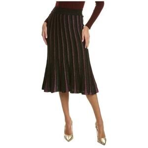 Nanette Lepore Very Black Le Rouge Silver Sparkle Pleated Midi Knit Swing Skirt